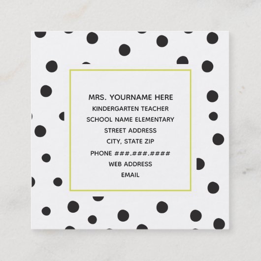 水玉模様のネオンAppleの先生 スクエア名刺 (裏面)