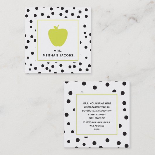 水玉模様のネオンAppleの先生 スクエア名刺 (正面/裏面)