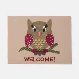 水玉模様のハートのフクロウの歓迎 ドアマット