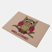 水玉模様のハートのフクロウの歓迎 ドアマット (アングル)