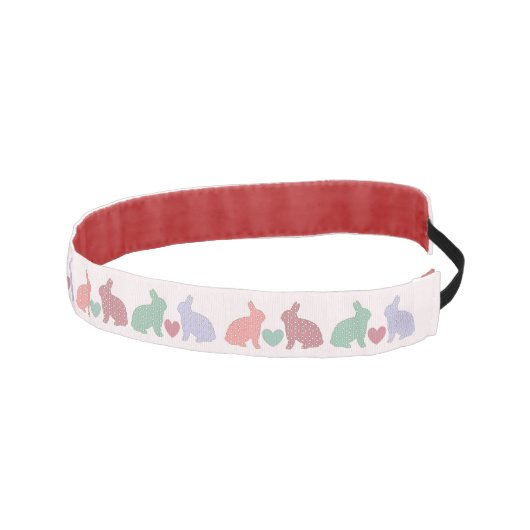 水玉模様のバンニーとハートのパターン（ピンク） アスレチックヘッドバンド (右)