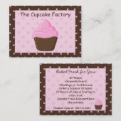 水玉模様のピンクおよびブラウンのカップケーキの名刺 名刺 (正面/裏面)