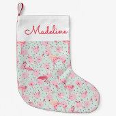 水玉模様のフラミンゴの羽は|あなたの名前を加えます スモールクリスマスストッキング (正面)