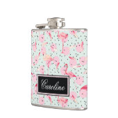 水玉模様のフラミンゴの羽は|あなたの名前を加えます フラスク (左)