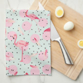 水玉模様のフラミンゴの羽 キッチンタオル (四つ折り)