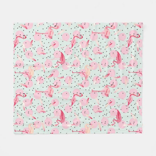 水玉模様のフラミンゴの羽 フリースブランケット (正面(横))