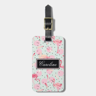 水玉模様のフラミンゴの羽 ラゲッジタグ