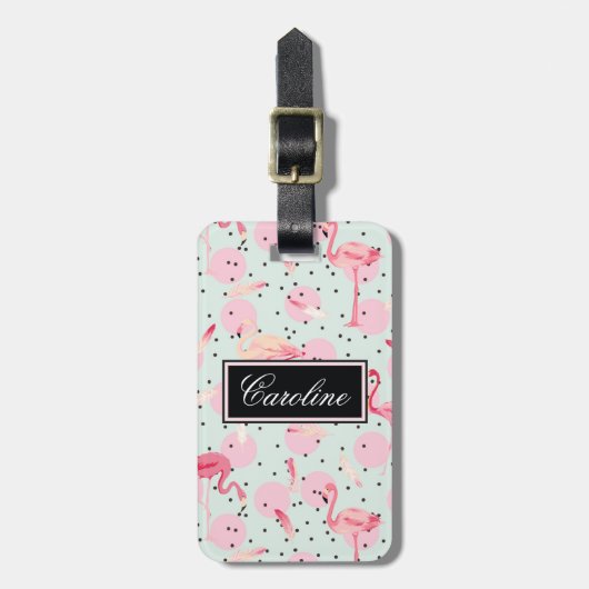 水玉模様のフラミンゴの羽 ラゲッジタグ (正面縦)