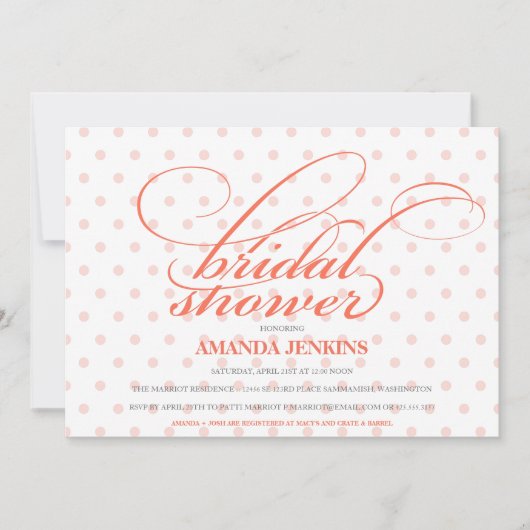 水玉模様のブライダルシャワーの招待状 招待状 (正面)