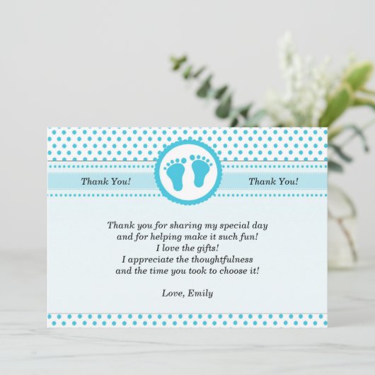 水玉模様のベビーシャワーのサンキューカードのユニセックスな水 サンキューカード (スタンド正面)