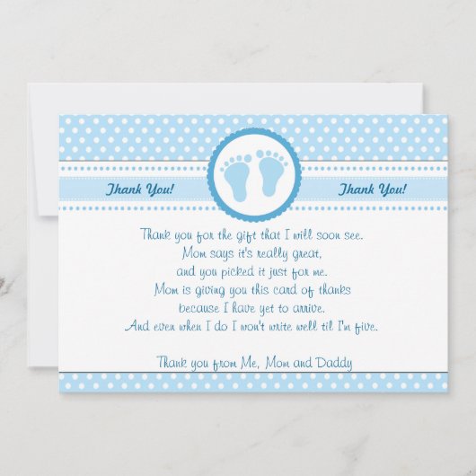 水玉模様のベビーシャワーのサンキューカードの警官 サンキューカード (正面)