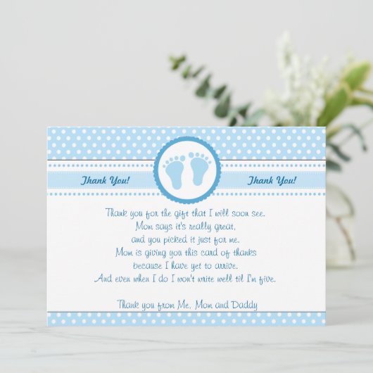 水玉模様のベビーシャワーのサンキューカードの警官 サンキューカード (スタンド正面)