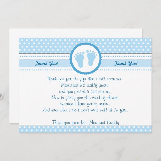 水玉模様のベビーシャワーのサンキューカードの警官 サンキューカード (正面/裏面)