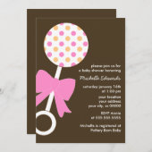 水玉模様のラッセル音のベビーシャワー 招待状 (正面/裏面)