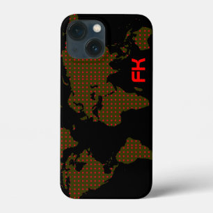 水玉模様の世界地図の赤のイニシャル iPhone 13 MINIケース