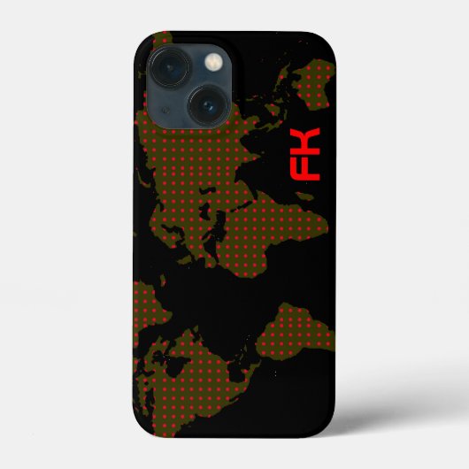 水玉模様の世界地図の赤のイニシャル Case-Mate iPhoneケース (裏面)