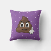 水玉模様の中指のウンチのEmojiの紫色の枕 クッション (裏面)