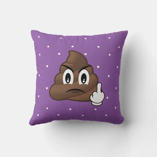 水玉模様の中指のウンチのEmojiの紫色の枕 クッション (裏面)