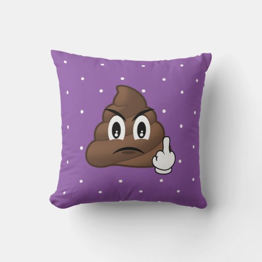 水玉模様の中指のウンチのEmojiの紫色の枕 クッション (正面)