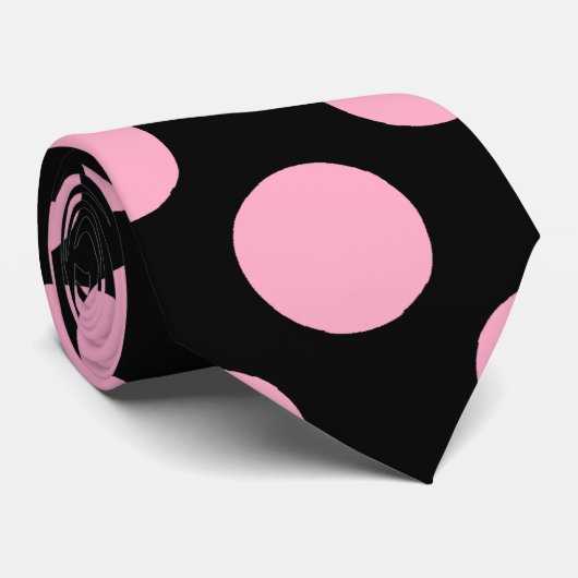 水玉模様の人の服タイ-黒のピンク ネクタイ (ロール)
