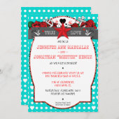 水玉模様の入れ墨のロカビリーの結婚式招待状 招待状 (正面/裏面)