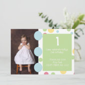 水玉模様の写真の誕生日の招待状 招待状 (スタンド正面)