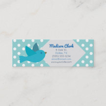水玉模様の名刺を持つレトロの青い鳥