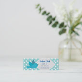 水玉模様の名刺を持つレトロの青い鳥 スキニー名刺 (スタンド正面)