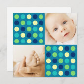 水玉模様の四角形 ブルー 案内状 (正面/裏面)