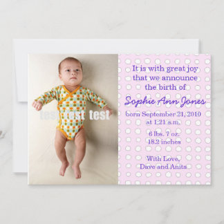 水玉模様の女の赤ちゃんの発表 案内状