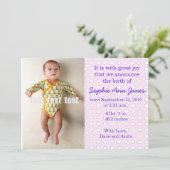 水玉模様の女の赤ちゃんの発表 案内状 (スタンド正面)