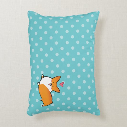 水玉模様の幸せなコーギーの枕 アクセントクッション (正面(垂直))