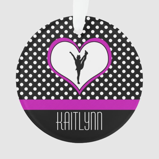 水玉模様の応援を用いる美しいピンクのハート オーナメント (正面)
