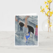 水玉模様の服の女性 カード (黄色い花)