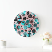 水玉模様の水色、抽象芸術パターン。 ラージ壁時計 (ホーム)