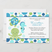 水玉模様の海のベビーシャワー招待状の│の青 招待状 (正面)