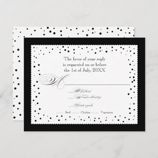 水玉模様の点の帆立貝のレースの渦巻の華麗さの結婚式 出欠カード (正面/裏面)