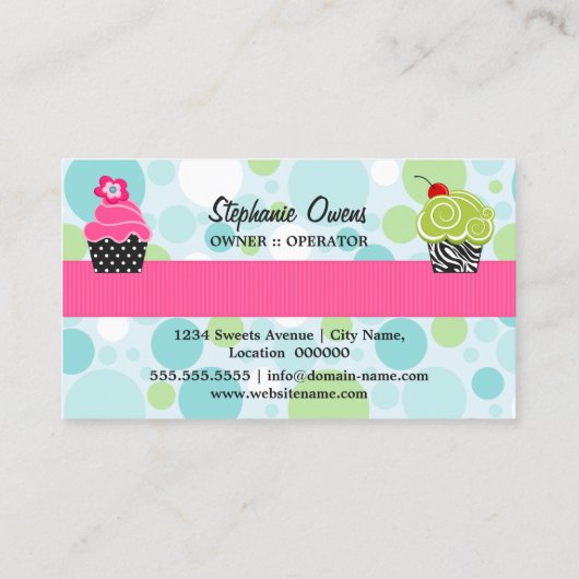 水玉模様の熱狂するなカップケーキのベーカリー 名刺 (裏面)