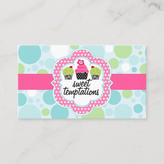 水玉模様の熱狂するなカップケーキのベーカリー 名刺 (正面)