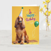 水玉模様の犬の誕生日カード カード (黄色い花)