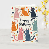 水玉模様の猫の誕生日カード カード (黄色い花)