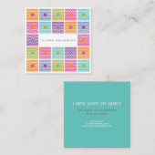 水玉模様の生地のキルトパターン スクエア名刺 (正面/裏面)