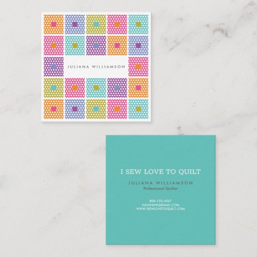 水玉模様の生地のキルトパターン スクエア名刺 (正面/裏面)
