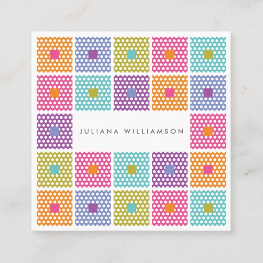 水玉模様の生地のキルトパターン スクエア名刺 (正面)