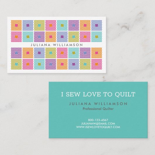 水玉模様の生地のキルトパターン 名刺 (正面/裏面)