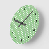 水玉模様の白い点 緑がかった灰色 ラウンド壁時計 (傾斜)