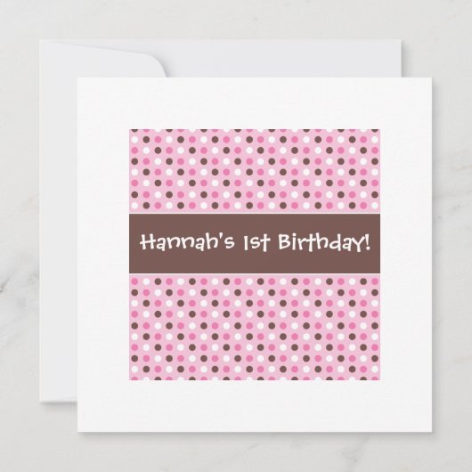 水玉模様の積み重ねられたカップケーキの第1誕生会 招待状 (裏面)