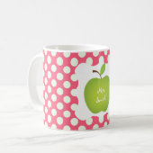 水玉模様の緑のAppleのピンクの先生 コーヒーマグカップ (正面左)