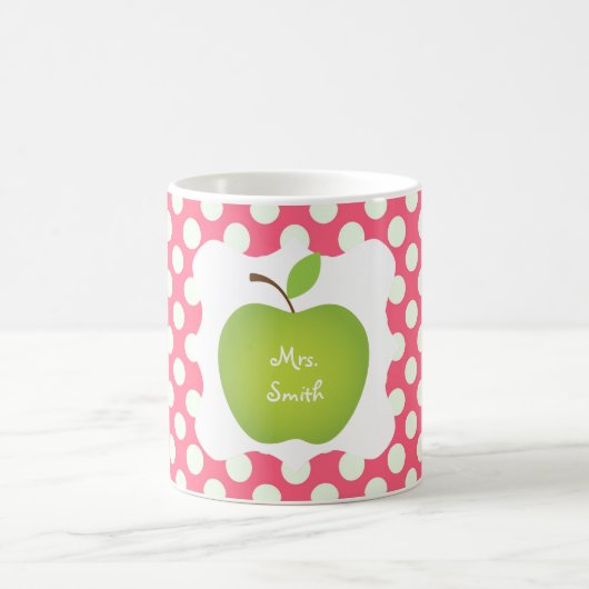 水玉模様の緑のAppleのピンクの先生 コーヒーマグカップ (中央)