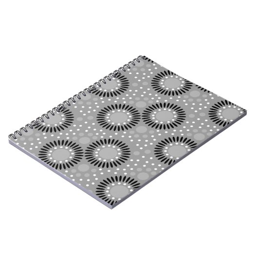 水玉模様の花のノート: 灰色 ノートブック (左側)